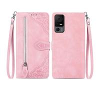 SATURCASE Coque pour TCL 40 XL, Fleur Gaufrage PU Cuir Magnétique Flip Portefeuille Poche Fermeture éclair Support Porte-carte Cordon Protecteur Housse Étui pour TCL 40 XL (SZ-Pink)