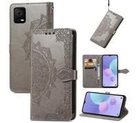 SATURCASE Coque pour TCL 405, Mandala Gaufrage PU Cuir Magnétique Flip Portefeuille Support Porte-carte Protecteur Housse Étui avec Dragonne pour TCL 405 (MA-Gris)