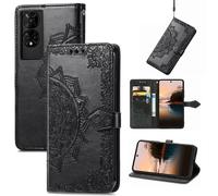 SATURCASE Coque pour TCL 50 5G, Mandala Gaufrage PU Cuir Magnétique Flip Portefeuille Support Porte-carte Protecteur Housse Étui avec Dragonne pour TCL 50 5G (MA-Noir)