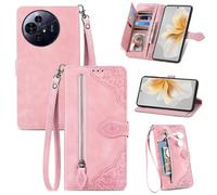 SATURCASE Coque pour TCL 50 Pro NxtPaper 5G, Fleur Gaufrage PU Cuir Magnétique Flip Portefeuille Poche Fermeture éclair Support Porte-carte Cordon Protecteur Housse Étui pour TCL 50 Pro NxtPaper 5G (S