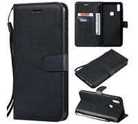 SATURCASE Coque pour Vivo V11i, Classique PU Cuir Magnétique Flip Portefeuille Support Porte-Carte Protecteur Housse Étui avec Dragonne pour Vivo V11i (XD-Noir)