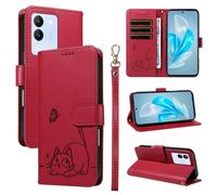SATURCASE Coque pour Vivo V29E / V30 Lite / Y200 5G, Chat Mignon PU Cuir Magnétique Flip Portefeuille Support Porte-Carte Dragonne Protecteur Housse Étui pour Vivo V29E / V30 Lite / Y200 5G (ZC-Rouge)