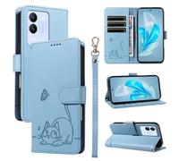 SATURCASE Coque pour Vivo V29E / V30 Lite / Y200 5G, Chat Mignon PU Cuir Magnétique Flip Portefeuille Support Porte-Carte Dragonne Protecteur Housse Étui pour Vivo V29E / V30 Lite / Y200 5G (ZC-Bleu)