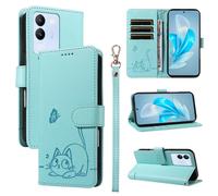 SATURCASE Coque pour Vivo V29E / V30 Lite / Y200 5G, Chat Mignon PU Cuir Magnétique Flip Portefeuille Support Porte-Carte Dragonne Protecteur Housse Étui pour Vivo V29E / V30 Lite / Y200 5G (ZC-Vert)