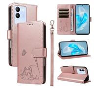 SATURCASE Coque pour Vivo V29E / V30 Lite / Y200 5G, Chat Mignon PU Cuir Magnétique Flip Portefeuille Support Porte-Carte Dragonne Protecteur Housse Étui pour Vivo V29E / V30 Lite / Y200 5G (ZC-Or ros