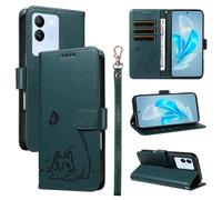 SATURCASE Coque pour Vivo V29E / V30 Lite / Y200 5G, Chat Mignon PU Cuir Magnétique Flip Portefeuille Support Porte-Carte Dragonne Protecteur Housse Étui pour Vivo V29E / V30 Lite / Y200 5G (ZC-Vert f