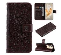 SATURCASE Coque pour Vivo V29e / Y200, Fleur du Soleil Gaufrage PU Cuir Magnétique Flip Portefeuille Support Porte-carte Protecteur Housse Étui avec Dragonne pour Vivo V29e / Y200 (TY-Marron)
