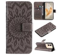 SATURCASE Coque pour Vivo V29e / Y200, Fleur du Soleil Gaufrage PU Cuir Magnétique Flip Portefeuille Support Porte-carte Protecteur Housse Étui avec Dragonne pour Vivo V29e / Y200 (TY-Gris)