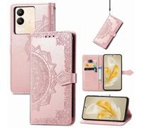 SATURCASE Coque pour Vivo V29e / Y200, Mandala Gaufrage PU Cuir Magnétique Flip Portefeuille Support Porte-carte Protecteur Housse Étui avec Dragonne pour Vivo V29e / Y200 (MA-Or rose)