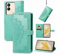 SATURCASE Coque pour Vivo V29e / Y200, Mandala Gaufrage PU Cuir Magnétique Flip Portefeuille Support Porte-carte Protecteur Housse Étui avec Dragonne pour Vivo V29e / Y200 (MA-Vert)