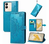 SATURCASE Coque pour Vivo V29e / Y200, Mandala Gaufrage PU Cuir Magnétique Flip Portefeuille Support Porte-carte Protecteur Housse Étui avec Dragonne pour Vivo V29e / Y200 (MA-Bleu)
