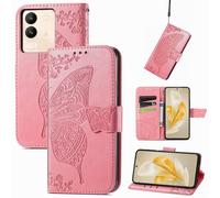 Saturcase Coque Pour Vivo V29e / Y200, Papillon Fleurs Pu Cuir Magnétique Flip Portefeuille Support Porte-Carte Protecteur Housse Étui Avec Dragonne Pour Vivo V29e / Y200 (Hf-Pink)