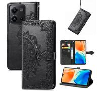 SATURCASE Coque pour Vivo X80 Lite, Mandala Gaufrage PU Cuir Magnétique Flip Portefeuille Support Porte-carte Protecteur Housse Étui avec Dragonne pour Vivo X80 Lite (MA-Noir)