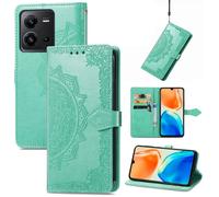 SATURCASE Coque pour Vivo X80 Lite, Mandala Gaufrage PU Cuir Magnétique Flip Portefeuille Support Porte-carte Protecteur Housse Étui avec Dragonne pour Vivo X80 Lite (MA-Vert)