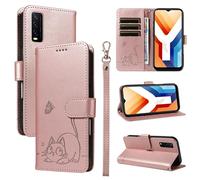 SATURCASE Coque pour Vivo Y11S Y12A Y12S Y20 Y20A Y20S Y20i Y20G, Chat Mignon PU Cuir Magnétique Flip Portefeuille Support Porte-Carte Dragonne Protecteur Housse Étui (ZC-Or rose)