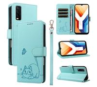 SATURCASE Coque pour Vivo Y11S Y12A Y12S Y20 Y20A Y20S Y20i Y20G, Chat Mignon PU Cuir Magnétique Flip Portefeuille Support Porte-Carte Dragonne Protecteur Housse Étui (ZC-Vert)