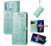 SATURCASE Coque pour Wiko Power U30, Chien Chat PU Cuir Magnétique Flip Portefeuille Support Porte-Carte Protecteur Housse Étui avec Dragonne pour Wiko Power U30 (CD-Vert)
