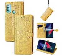 SATURCASE Coque pour Wiko Power U30, Chien Chat PU Cuir Magnétique Flip Portefeuille Support Porte-carte Protecteur Housse Étui avec Dragonne pour Wiko Power U30 (CD-Jaune)