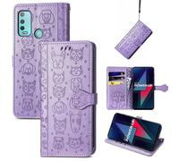 SATURCASE Coque pour Wiko Power U30, Chien et Chat Mignon PU Cuir Magnétique Flip Portefeuille Support Porte-carte Protecteur Housse Étui avec Dragonne pour Wiko Power U30 (Violet)