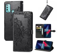 SATURCASE Coque pour Wiko Power U30, Mandala Gaufrage PU Cuir Magnétique Flip Portefeuille Support Porte-Carte Protecteur Housse Étui avec Dragonne pour Wiko Power U30 (MA-Noir)