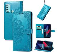 SATURCASE Coque pour Wiko Power U30, Mandala Gaufrage PU Cuir Magnétique Flip Portefeuille Support Porte-Carte Protecteur Housse Étui avec Dragonne pour Wiko Power U30 (MA-Bleu)