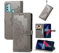 SATURCASE Coque pour Wiko Power U30, Mandala Gaufrage PU Cuir Magnétique Flip Portefeuille Support Porte-Carte Protecteur Housse Étui avec Dragonne pour Wiko Power U30 (MA-Gris)