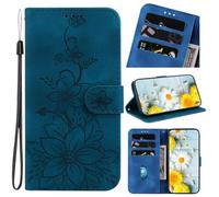SATURCASE Coque pour Wiko Y82, Lily PU Cuir Flip Double Aimant Portefeuille Stand Fentes Cartes Dragonne Housse de Protection pour Wiko Y82 (BH-Bleu)