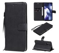 SATURCASE Coque pour Xiaomi Mi 10 Lite 5G, Classique PU Cuir Magnétique Flip Portefeuille Support Porte-Carte Protecteur Housse Étui avec Dragonne pour Xiaomi Mi 10 Lite 5G (XD-Noir)
