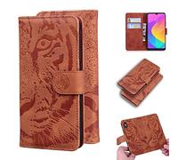 SATURCASE Coque pour Xiaomi Mi A3, Gaufrage Tigre PU Cuir Magnétique Flip Portefeuille Support Porte-Carte Protecteur Housse Étui pour Xiaomi Mi A3 (TI-Marron)