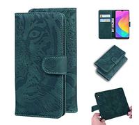 SATURCASE Coque pour Xiaomi Mi A3, Gaufrage Tigre PU Cuir Magnétique Flip Portefeuille Support Porte-Carte Protecteur Housse Étui pour Xiaomi Mi A3 (TI-Vert)