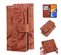 SATURCASE Coque pour Xiaomi Redmi 9C, Gaufrage Tigre PU Cuir Magnétique Flip Portefeuille Support Porte-Carte Protecteur Housse Étui pour Xiaomi Redmi 9C (TI-Marron)