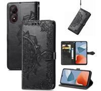 SATURCASE Coque pour ZTE Blade A34, Mandala Gaufrage PU Cuir Magnétique Flip Portefeuille Support Porte-carte Protecteur Housse Étui avec Dragonne pour ZTE Blade A34 (MA-Noir)