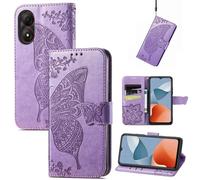 SATURCASE Coque pour ZTE Blade A34, Papillon Fleurs PU Cuir Magnétique Flip Portefeuille Support Porte-carte Protecteur Housse Étui avec Dragonne pour ZTE Blade A34 (HF-Lavande)