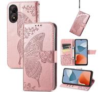 SATURCASE Coque pour ZTE Blade A34, Papillon Fleurs PU Cuir Magnétique Flip Portefeuille Support Porte-carte Protecteur Housse Étui avec Dragonne pour ZTE Blade A34 (HF-Or Rose)