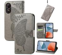 SATURCASE Coque pour ZTE Blade A34, Papillon Fleurs PU Cuir Magnétique Flip Portefeuille Support Porte-carte Protecteur Housse Étui avec Dragonne pour ZTE Blade A34 (HF-Gris)