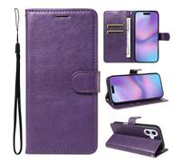 SATURCASE Étui pour Apple iPhone 17, classique en cuir PU à rabat magnétique, support et fentes pour cartes, housse de protection avec dragonne pour Apple iPhone 17 (XD-Violet)