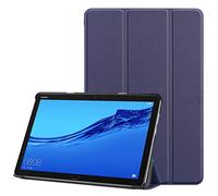 SATURCASE Étui pour Huawei MediaPad M5 Lite 10.1, PU Cuir Flip Pliable Folio Stand Protecteur Housse Étui Coque avec Fonction Veille/Réveil Automatique pour Huawei MediaPad M5 Lite 10.1 (Bleu foncé)
