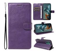 SATURCASE Étui pour Motorola Moto G05 E15, classique en cuir PU à rabat magnétique, support et emplacements pour cartes, housse de protection avec dragonne pour Motorola Moto G05 E15 (XD-Violet)