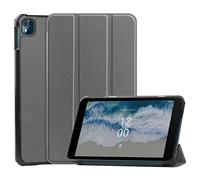 SATURCASE Étui pour Nokia T10 en cuir PU à rabat pliable avec support fin et léger Gris