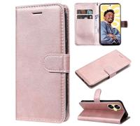 SATURCASE Étui pour Realme C55, classique en cuir PU à rabat magnétique, support et emplacements pour cartes, housse de protection avec dragonne pour Realme C55 (XD-Or rose)