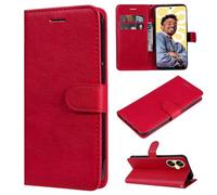 SATURCASE Étui pour Realme C55, classique en cuir PU à rabat magnétique, support et emplacements pour cartes, housse de protection avec dragonne pour Realme C55 (XD-Rouge)
