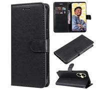 SATURCASE Étui pour Realme C55, classique en cuir PU à rabat magnétique, support et emplacements pour cartes, housse de protection avec dragonne pour Realme C55 (XD-Noir)