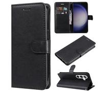 SATURCASE Étui pour Samsung Galaxy S24 Plus, classique en cuir PU à rabat magnétique, support et emplacements pour cartes, housse de protection avec dragonne pour Samsung Galaxy S24 Plus (XD-Noir)