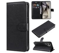 SATURCASE Étui pour Samsung Galaxy S25 Ultra, classique en cuir PU à rabat magnétique, support et emplacements pour cartes, housse de protection avec dragonne pour Samsung Galaxy S25 Ultra (XD-Noir)