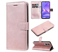 SATURCASE Étui pour Vivo Y17S, classique en cuir PU à rabat magnétique, support et emplacements pour cartes, housse de protection avec dragonne pour Vivo Y17S (XD-Or rose)