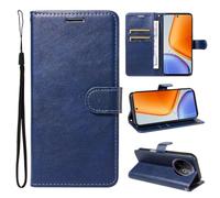 SATURCASE Étui pour Vivo Y39 5G, classique en cuir PU à rabat magnétique, support et emplacements pour cartes, housse de protection avec dragonne pour Vivo Y39 5G (XD-Bleu)