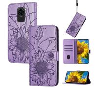 SATURCASE Étui pour Xiaomi Redmi Note 9, tournesol gaufré en cuir PU Flip Magnet Wallet Stand Slots pour cartes Dragonne Housse de protection pour Xiaomi Redmi Note 9 (HE-Lavande)