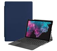 SATURCASE Microsoft Surface Pro 4 5 6 7 Coque, PU Cuir Flip Folio Ultra Mince Poids Léger Stand Protecteur Housse Étui Coque pour Microsoft Surface Pro 4 5 6 7 (Bleu foncé) (Clavier Non Inclus)