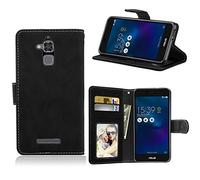 SATURCASE Rétro Givré PU Cuir Magnétique Flip Portefeuille Support Porte-Carte Protecteur Coque Housse Étui pour ASUS Zenfone 3 Max ZC520TL 5.2" (Noir)