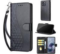 SATURCASE S-Cube Étui de protection en cuir PU pour Motorola Moto G86 / G86 Power avec support et emplacements pour cartes Noir